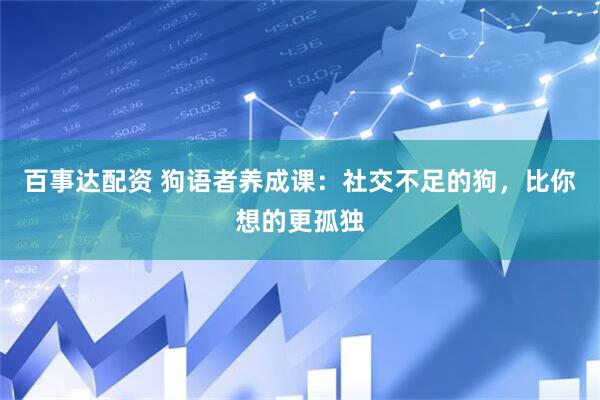 百事达配资 狗语者养成课：社交不足的狗，比你想的更孤独